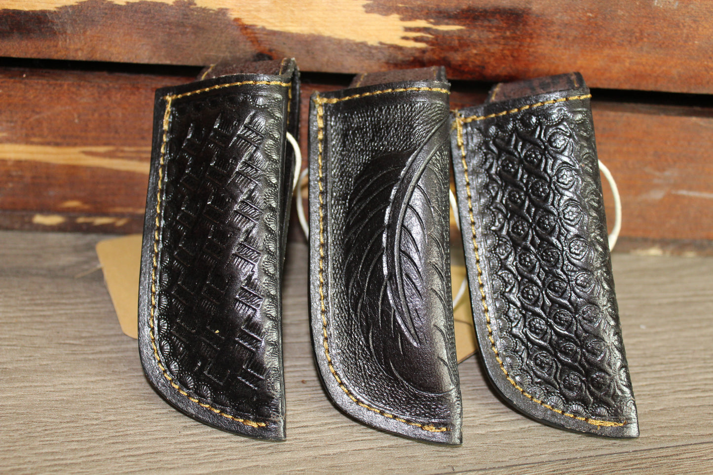 Black Leather Sheath Hand Toodled Knife Holster, Funda de Navaja Cincelado