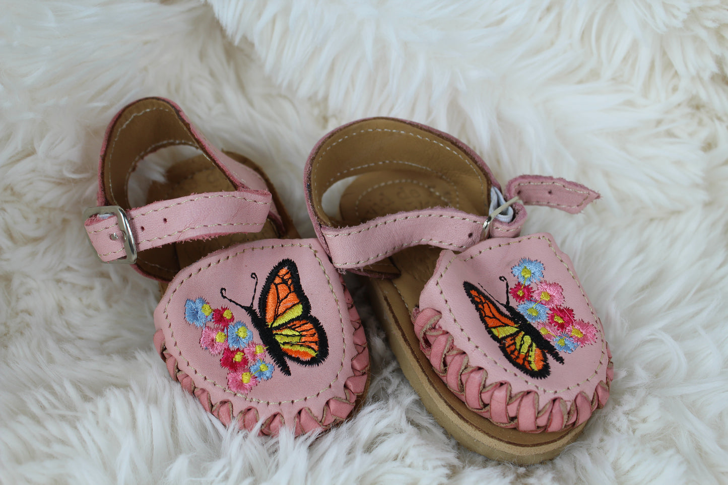 Kids & Baby Pink Butterfly Ankle Strap Mexican Huaraches Sandals