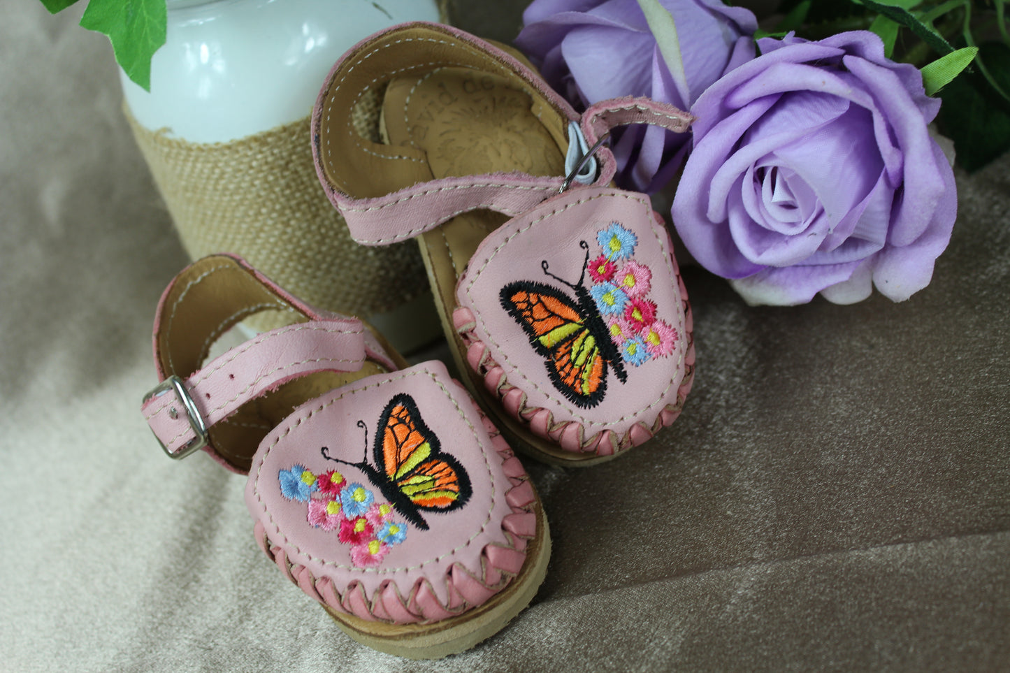 Kids & Baby Pink Butterfly Ankle Strap Mexican Huaraches Sandals