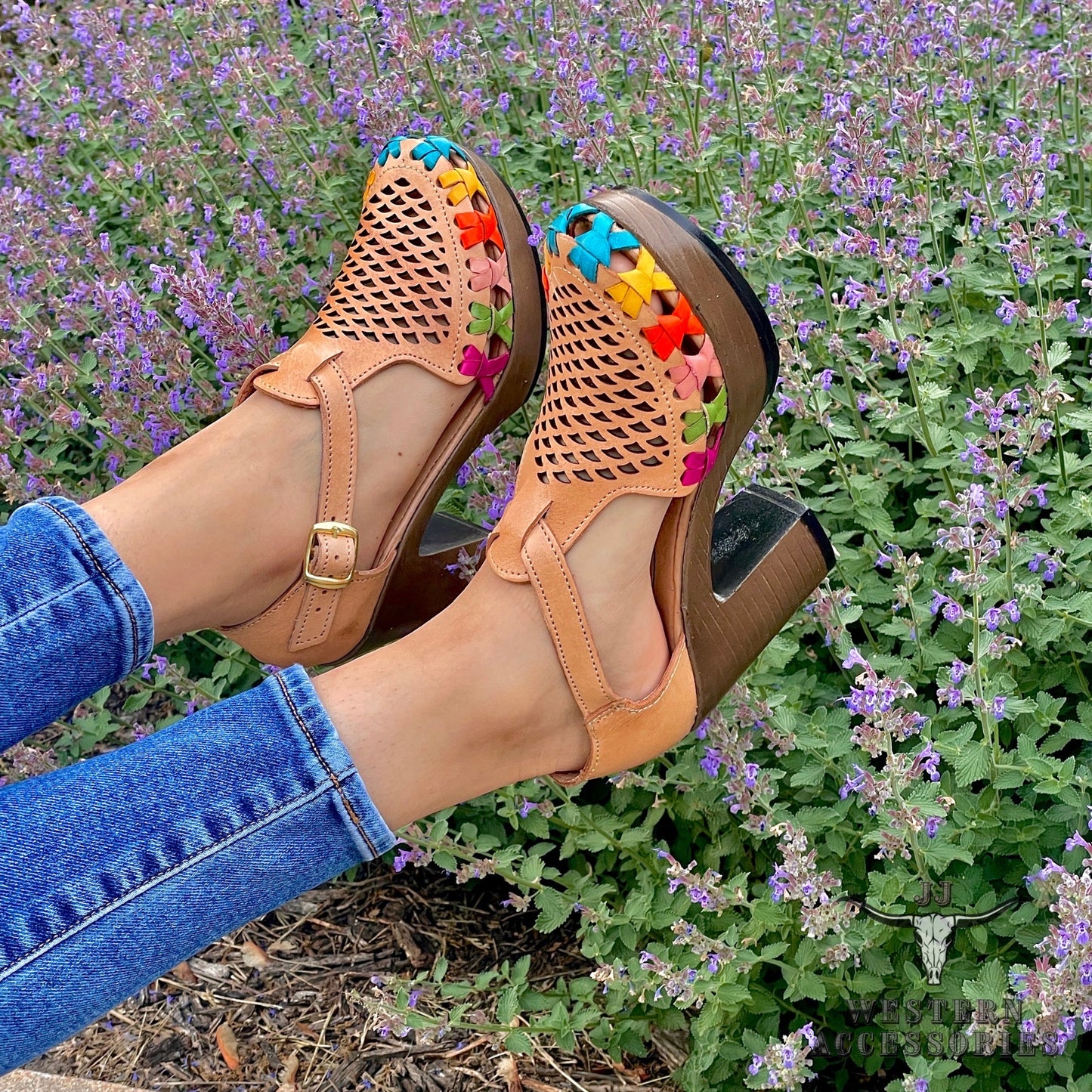 Huaraches Mexicanos Tacon Laser Cut Heel Sandals
