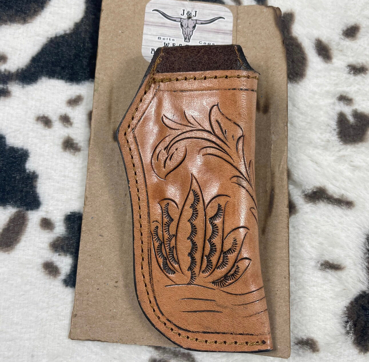 Biege Leather Sheath Hand Toodled Knife Holster, Funda de Navaja Cincelado