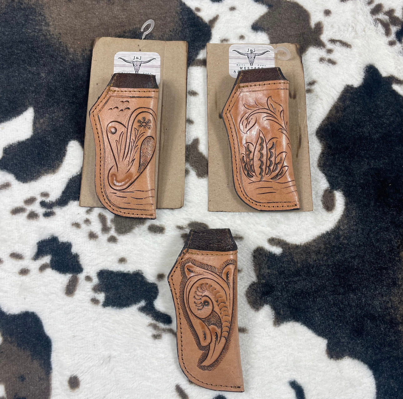 Biege Leather Sheath Hand Toodled Knife Holster, Funda de Navaja Cincelado