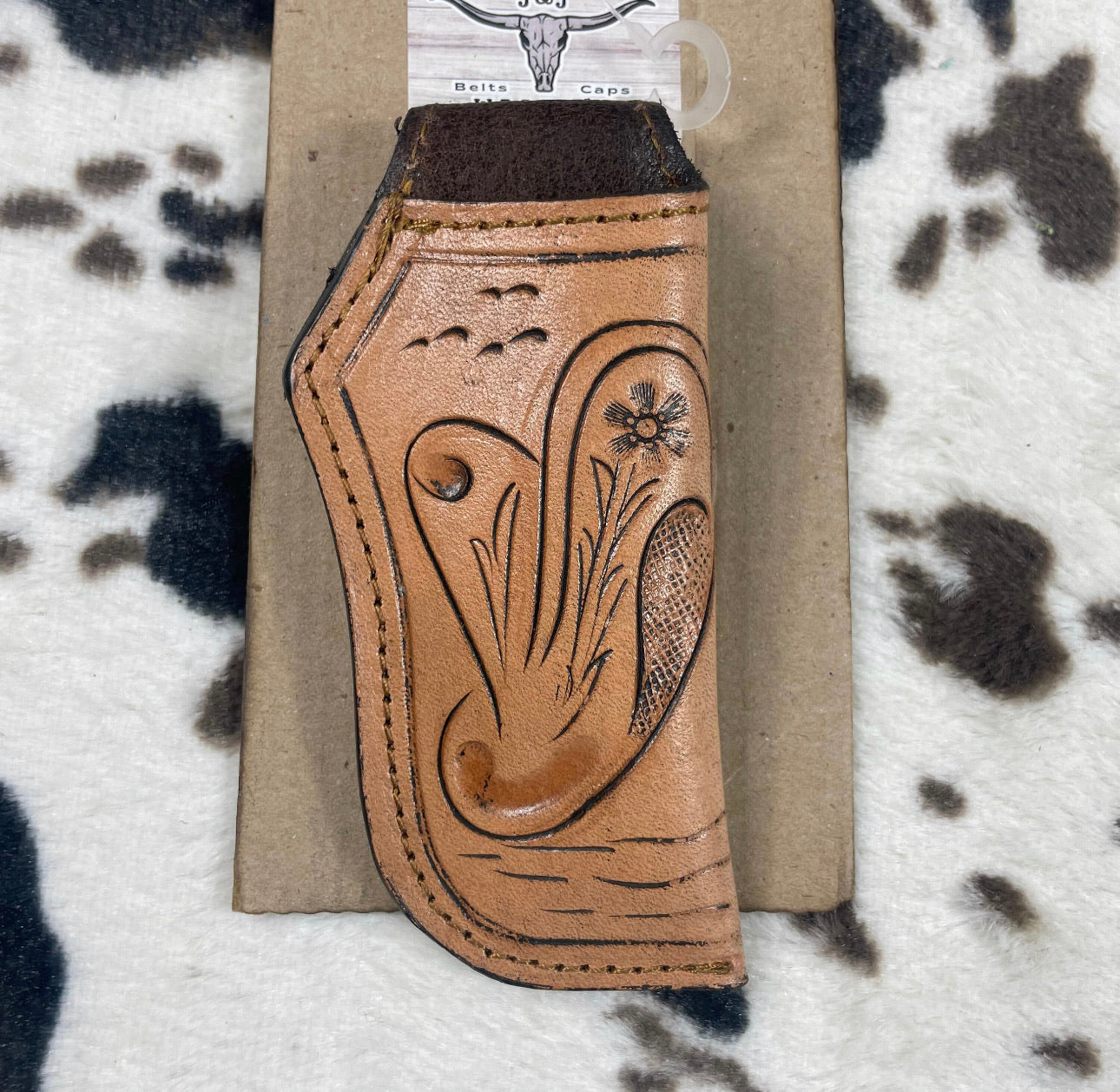 Biege Leather Sheath Hand Toodled Knife Holster, Funda de Navaja Cincelado