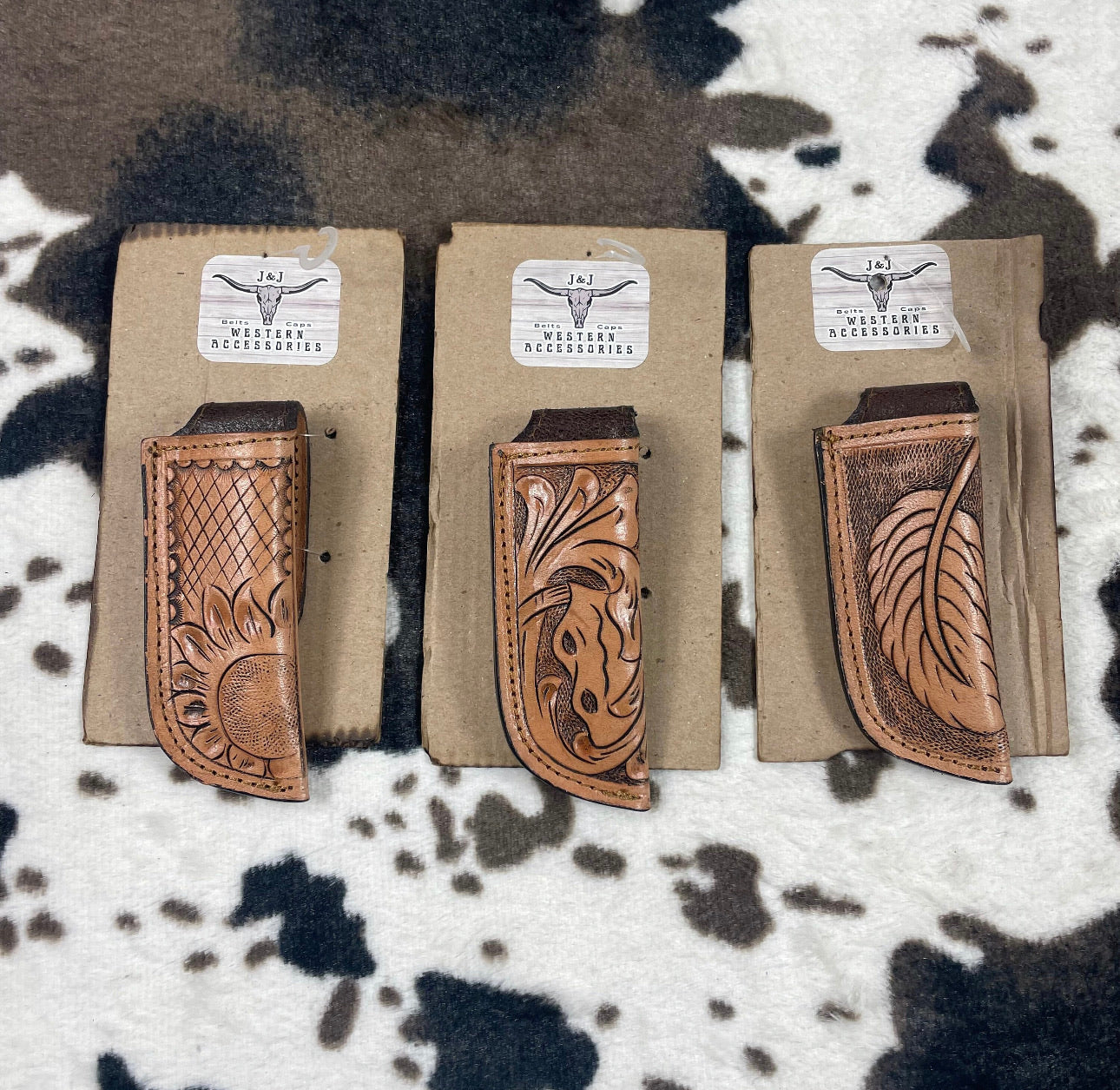 Biege Leather Sheath Hand Toodled Knife Holster, Funda de Navaja Cincelado