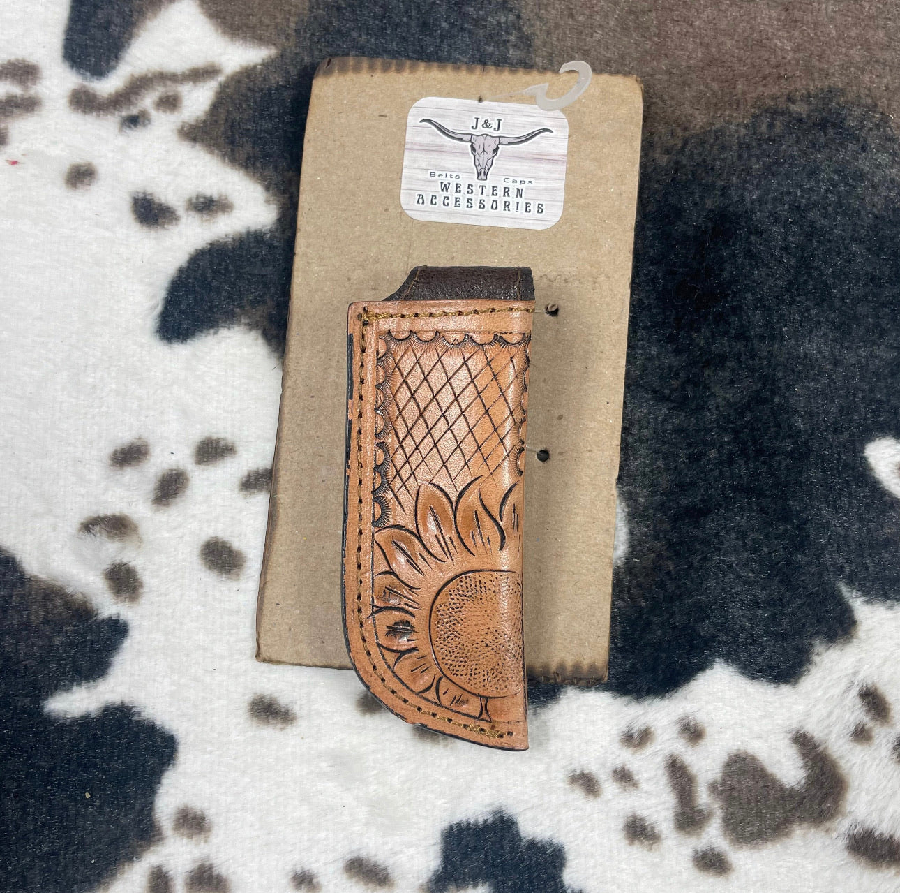 Biege Leather Sheath Hand Toodled Knife Holster, Funda de Navaja Cincelado