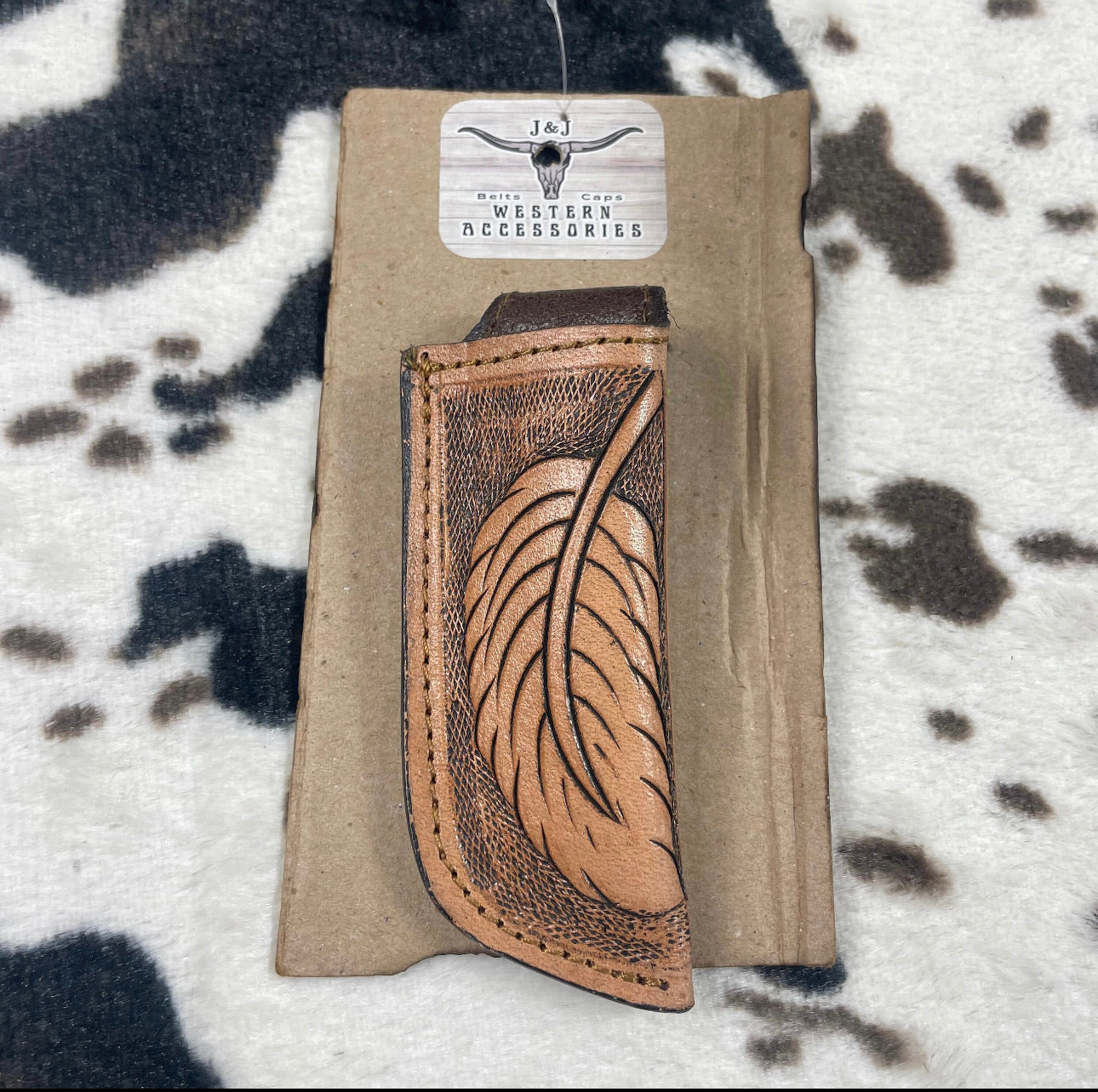 Biege Leather Sheath Hand Toodled Knife Holster, Funda de Navaja Cincelado