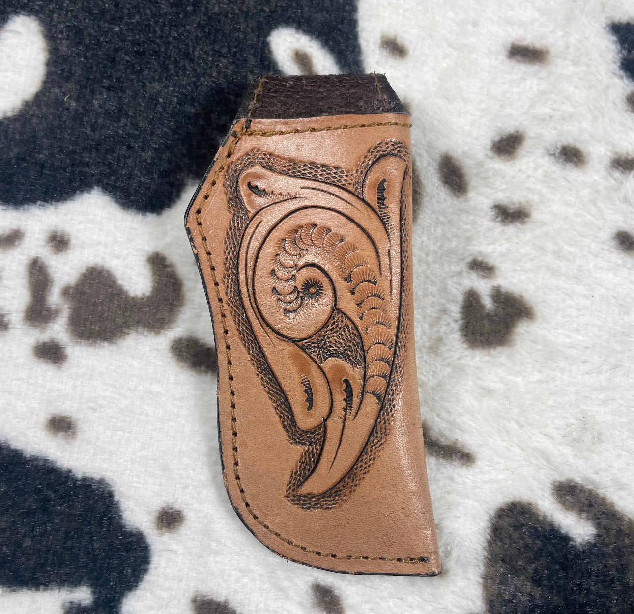 Biege Leather Sheath Hand Toodled Knife Holster, Funda de Navaja Cincelado