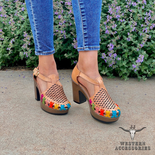 Huaraches Mexicanos Tacon Laser Cut Heel Sandals