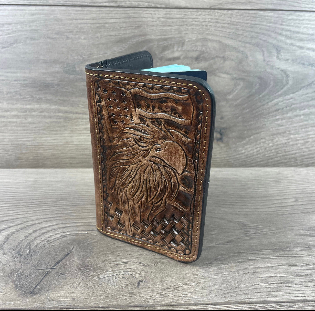 Handmade Hand Tooled Leather Passport Cover / Holder Book / Freedom Eagle, Portada de Pasaporte Aguila