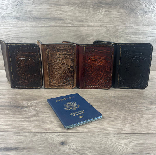 Handmade Hand Tooled Leather Passport Cover / Holder Book / Freedom Eagle, Portada de Pasaporte Aguila