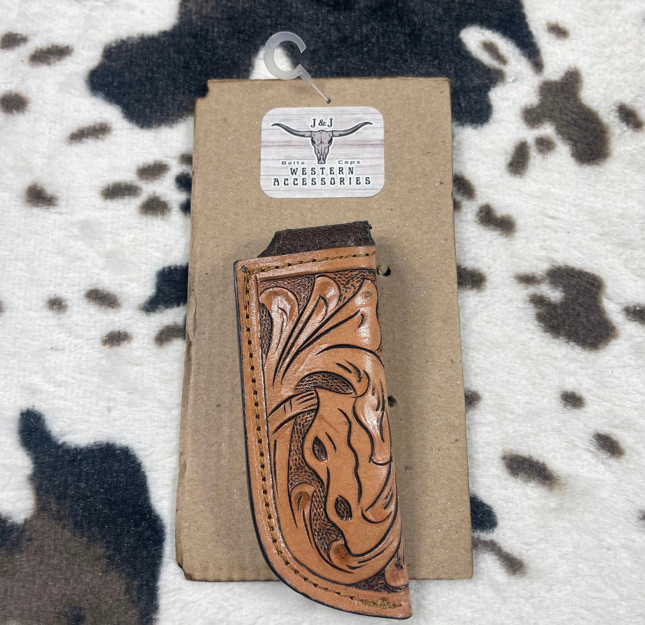 Biege Leather Sheath Hand Toodled Knife Holster, Funda de Navaja Cincelado